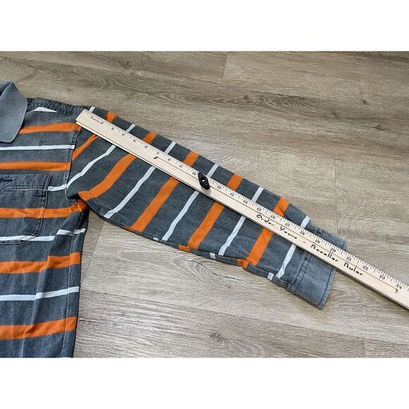 Men's Jeep Polo Shirt Adult Sz M Gray Orange Striped Short Sleeve Truck Cars - Picture 6 of 7